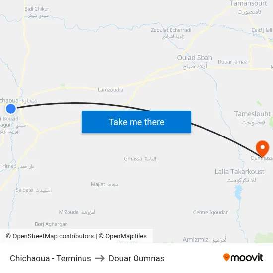 Chichaoua - Terminus to Douar Oumnas map