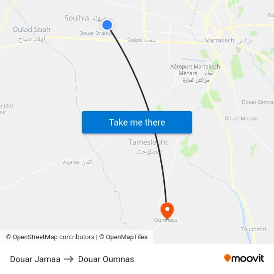 Douar Jamaa to Douar Oumnas map