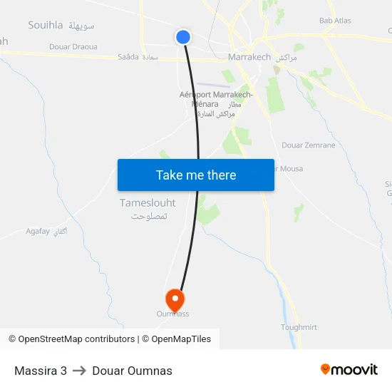 Massira 3 to Douar Oumnas map