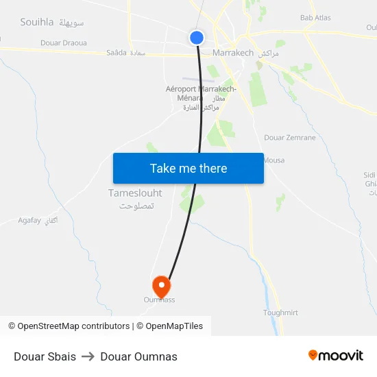 Douar Sbais to Douar Oumnas map