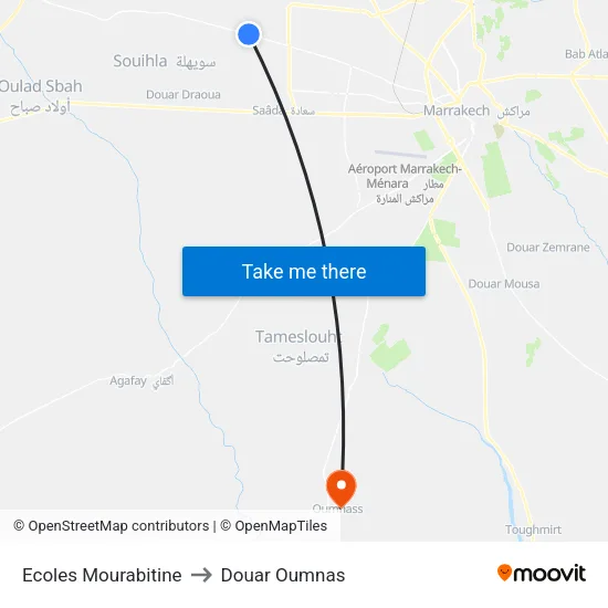 Ecoles Mourabitine to Douar Oumnas map