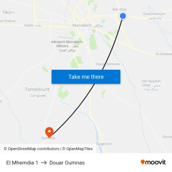 El Mhemdia 1 to Douar Oumnas map