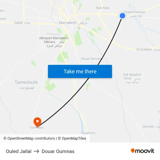 Ouled Jallal to Douar Oumnas map