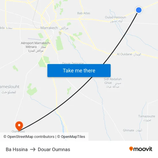 Ba Hssina to Douar Oumnas map