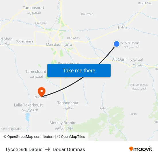 Lycée Sidi Daoud to Douar Oumnas map