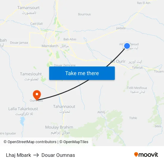 Lhaj Mbark to Douar Oumnas map