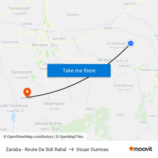 Zaraba - Route De Sidi Rahal to Douar Oumnas map