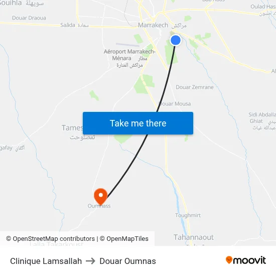Clinique Lamsallah to Douar Oumnas map