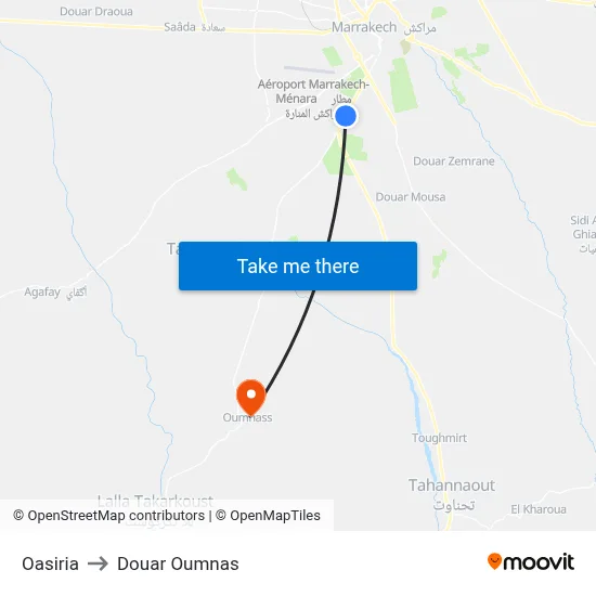Oasiria to Douar Oumnas map