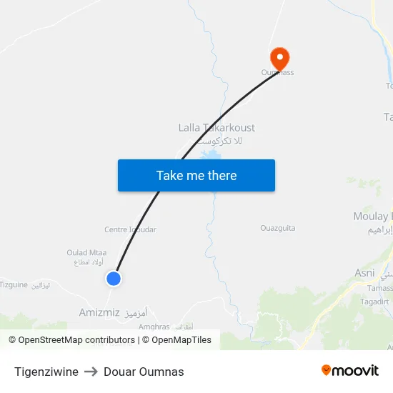 Tigenziwine to Douar Oumnas map