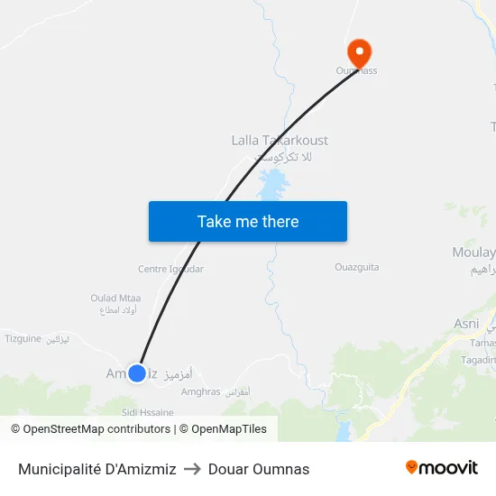 Municipalité D'Amizmiz to Douar Oumnas map