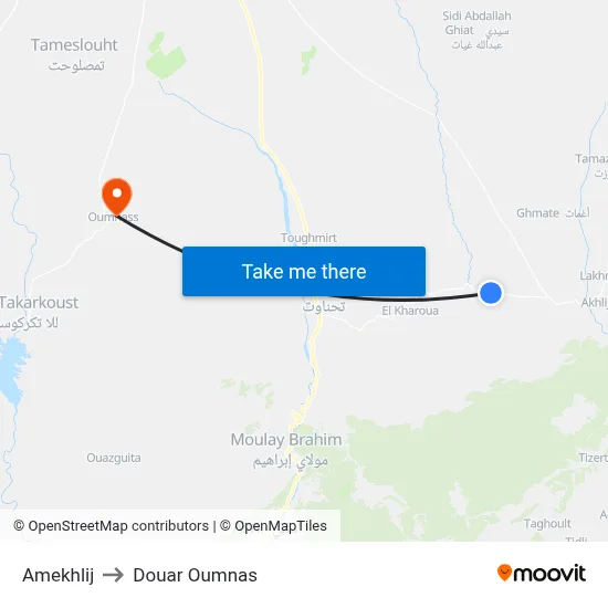 Amekhlij to Douar Oumnas map