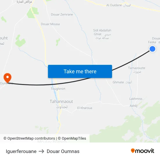 Iguerferouane to Douar Oumnas map