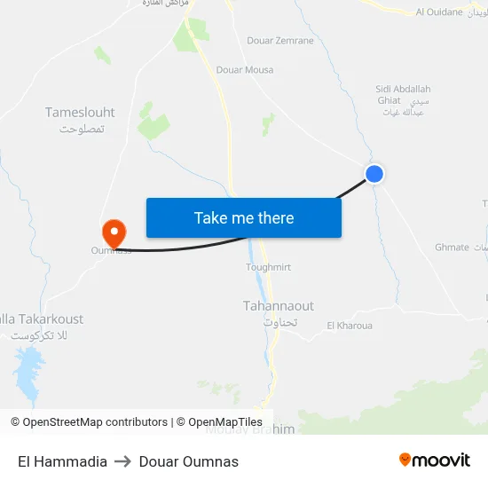 El Hammadia to Douar Oumnas map
