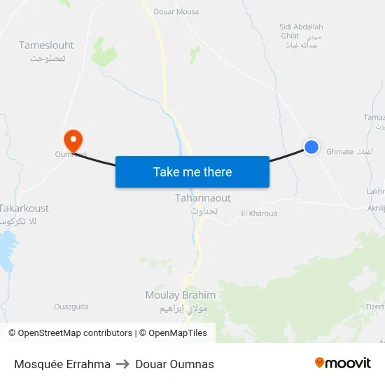 Mosquée Errahma to Douar Oumnas map