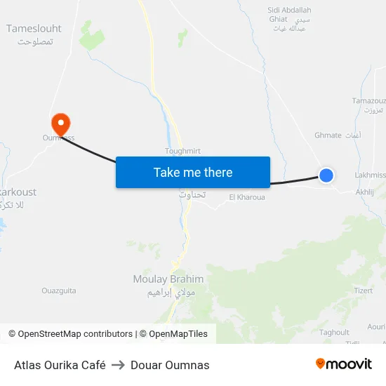Atlas Ourika Café to Douar Oumnas map