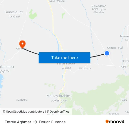 Entrée Aghmat to Douar Oumnas map