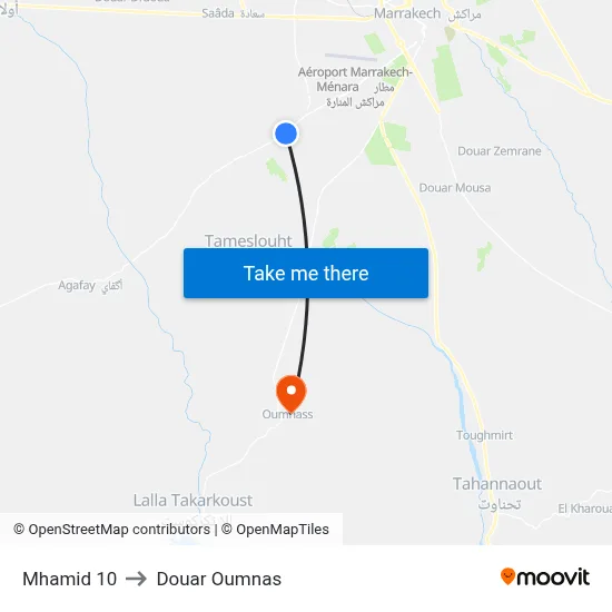 Mhamid 10 to Douar Oumnas map