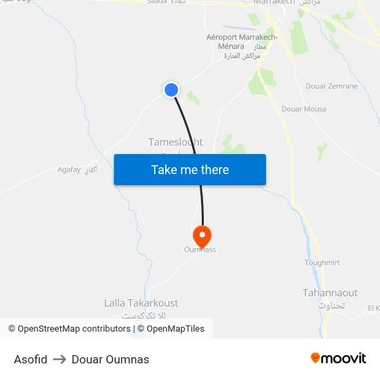 Asofid to Douar Oumnas map