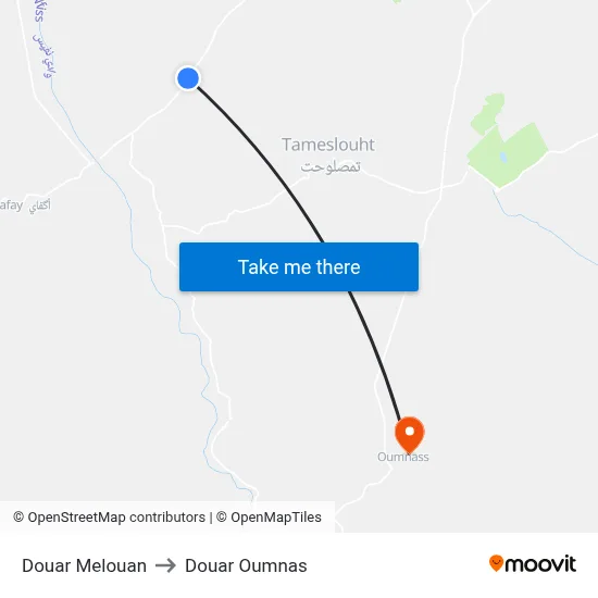 Douar Melouan to Douar Oumnas map