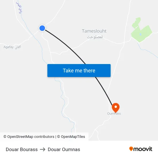 Douar Bourass to Douar Oumnas map