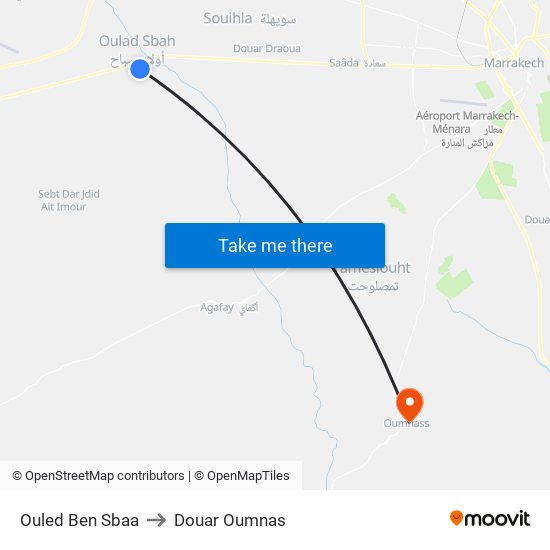 Ouled Ben Sbaa to Douar Oumnas map