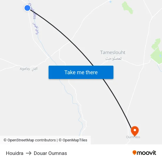 Houidra to Douar Oumnas map