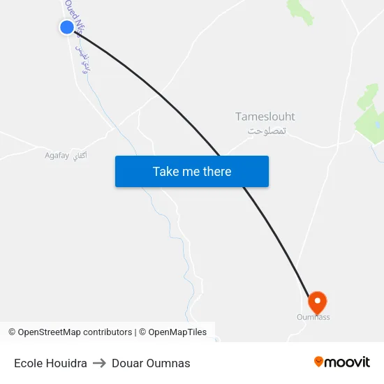Ecole Houidra to Douar Oumnas map