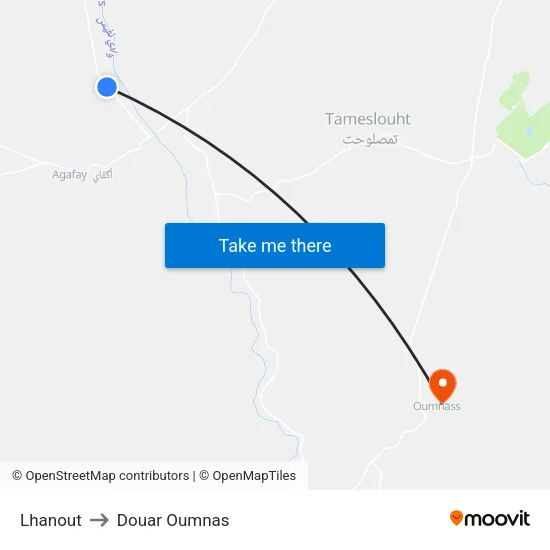 Lhanout to Douar Oumnas map