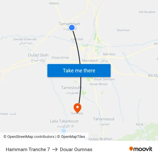 Hammam Tranche 7 to Douar Oumnas map