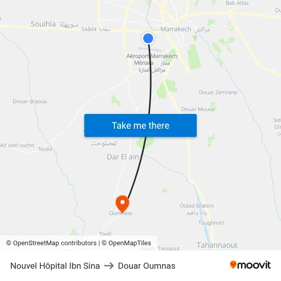 Nouvel Hôpital Ibn Sina to Douar Oumnas map