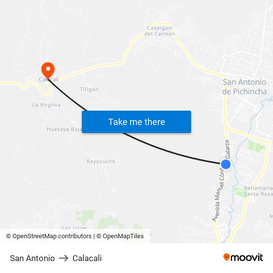 San Antonio to Calacali map