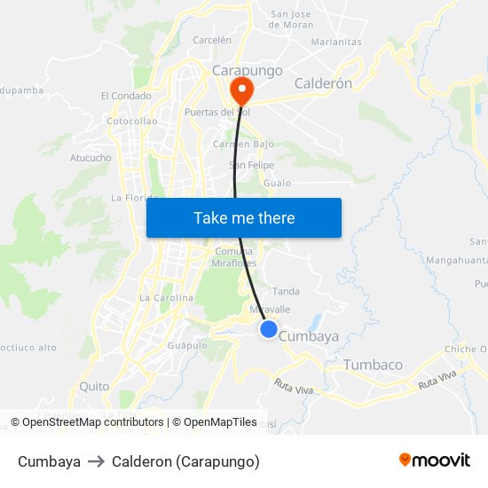 Cumbaya to Calderon (Carapungo) map