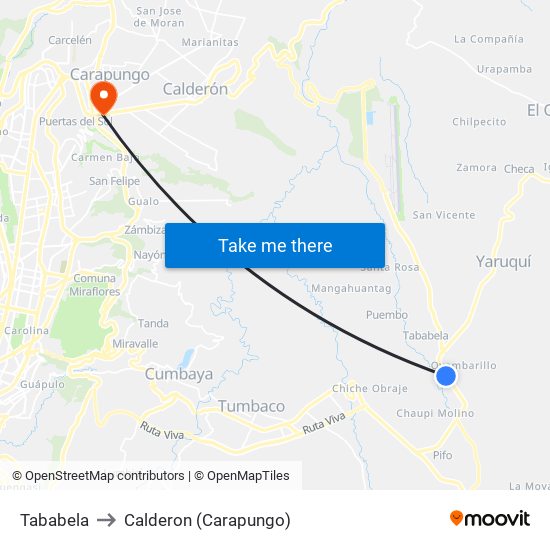 Tababela to Calderon (Carapungo) map