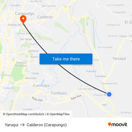 Yaruqui to Calderon (Carapungo) map