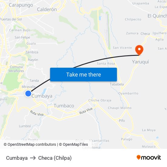 Cumbaya to Checa (Chilpa) map