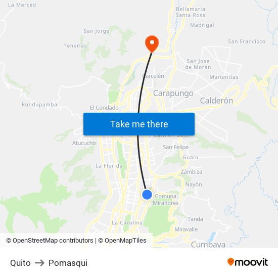 Quito to Pomasqui map