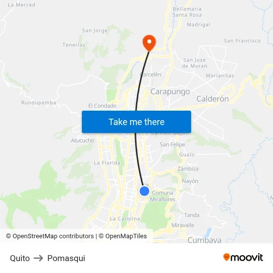Quito to Pomasqui map