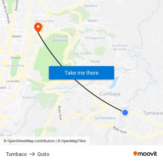 Tumbaco to Quito map