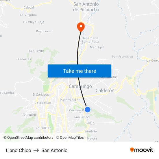 Llano Chico to San Antonio map