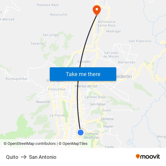 Quito to San Antonio map
