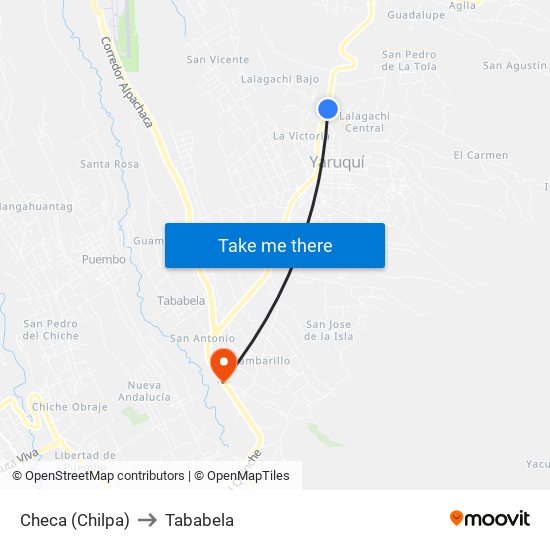 Checa (Chilpa) to Tababela map