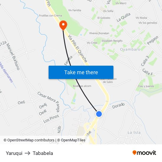 Yaruqui to Tababela map