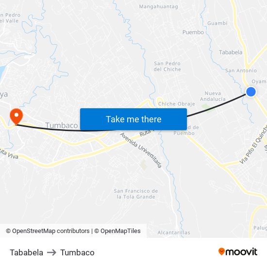 Tababela to Tumbaco map