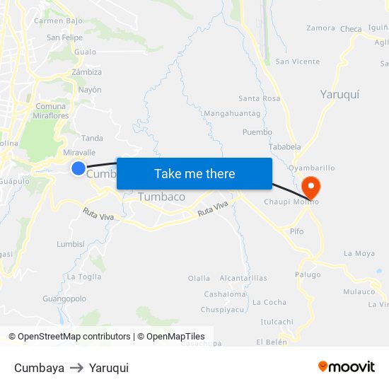 Cumbaya to Yaruqui map