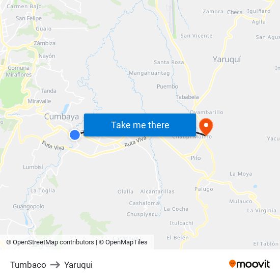 Tumbaco to Yaruqui map