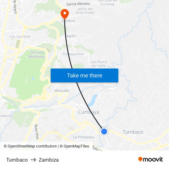 Tumbaco to Zambiza map