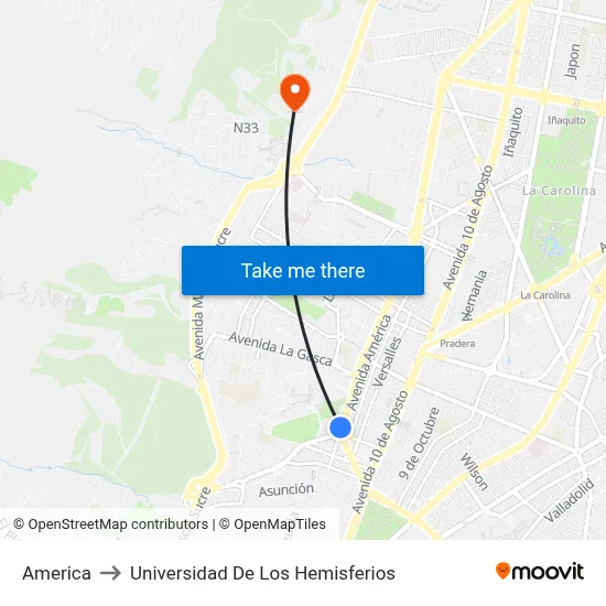 America to Universidad De Los Hemisferios map