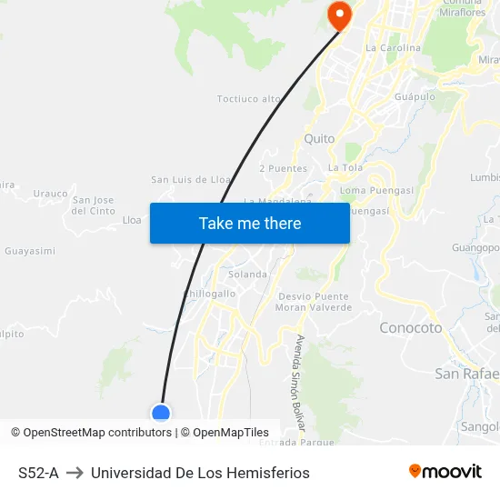 S52-A to Universidad De Los Hemisferios map