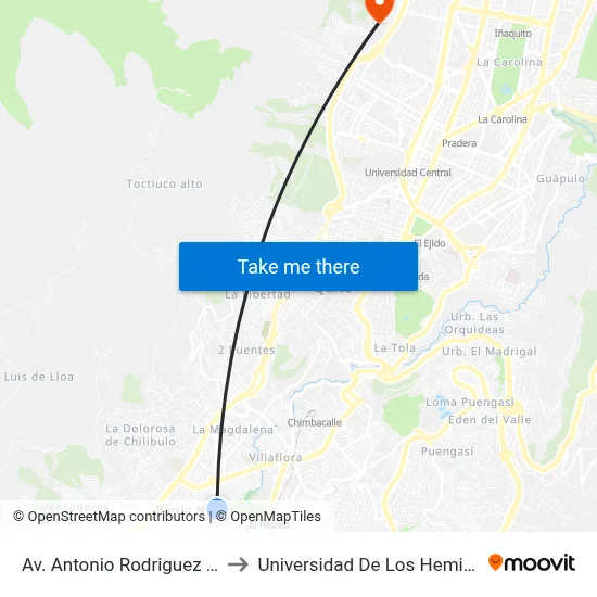 Av. Antonio Rodriguez  (S  12) to Universidad De Los Hemisferios map